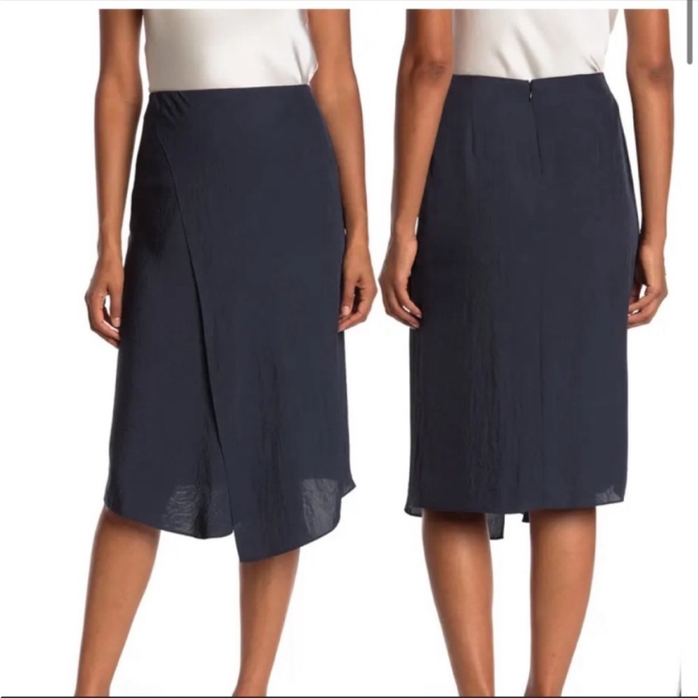 Vince navy silk wrap midi skirt